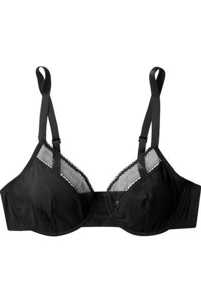 Shop Eres Peau D'ange Soyeuse Mesh-trimmed Stretch-jersey Underwired Soft-cup Bra In Black