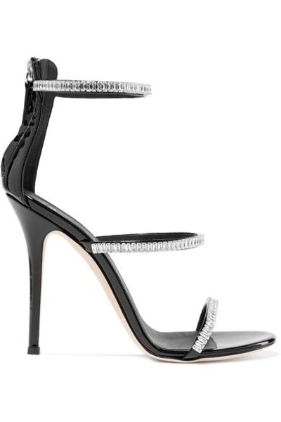 Shop Giuseppe Zanotti Harmony Crystal-embellished Patent-leather Sandals In Black
