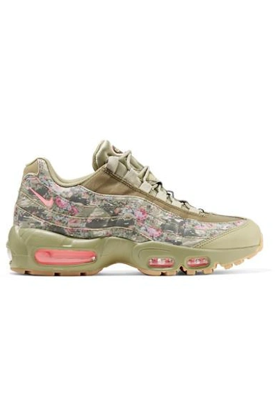 Shop Nike Air Max 95 Printed Leather And Mesh Sneakers In Army Green