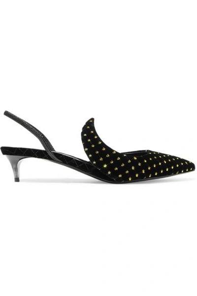 Shop Matteo Mars Kitten Ala Swarovski Crystal-embellished Velvet Slingback Pumps In Black