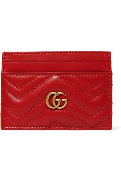 Shop Gucci Gg Marmont Quilted Leather Cardholder In Red