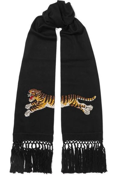 Shop Gucci Crystal-embellished Wool And Cashmere-blend Scarf