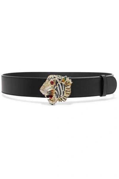 Shop Gucci Crystal-embellished Leather Belt In Black