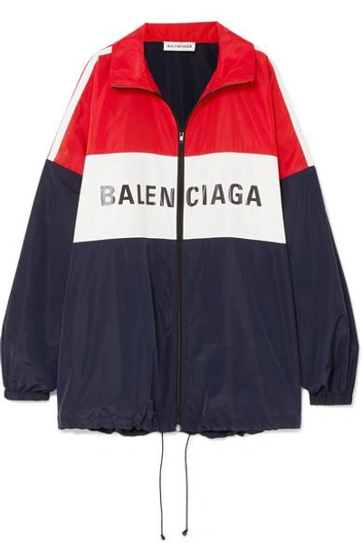 Shop Balenciaga Oversized Color-block Printed Shell Jacket In Red