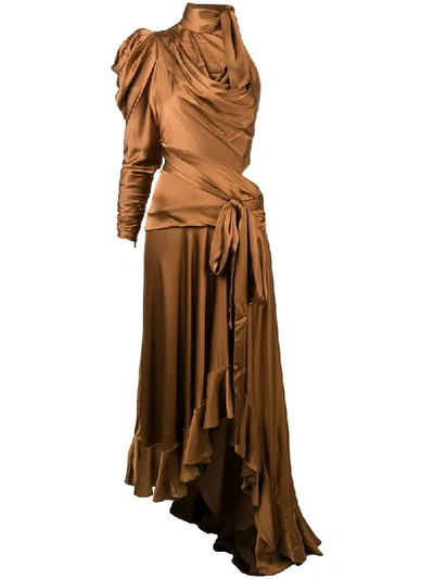 Shop Zimmermann Valiant Ruched One-shoulder Dress In Brown