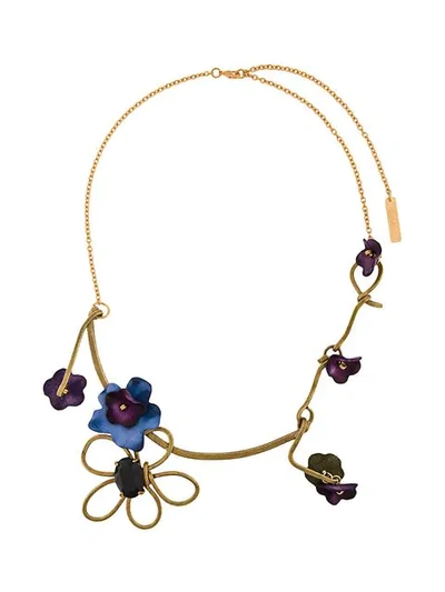 Shop Marni Floral Embellished Necklace - Metallic