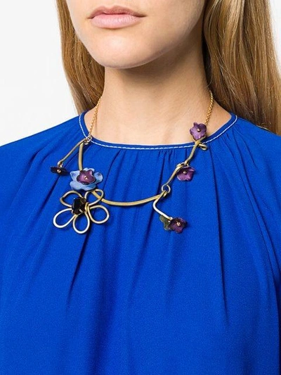 Shop Marni Floral Embellished Necklace - Metallic