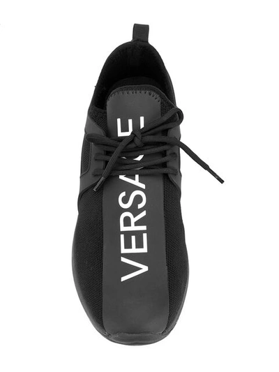 Shop Versace Jeans Logo Print Sneakers - Black
