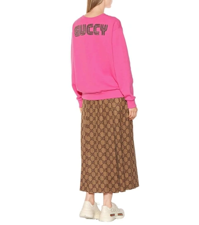 Shop Gucci Guccy Embellished Cotton Sweatshirt In Pink