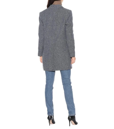 Shop Apc Joan Herringbone Wool-blend Coat In Blue