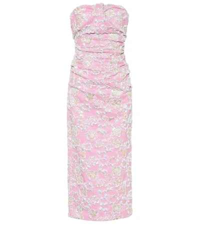 Shop Miu Miu Strapless Cloqué Dress In Pink