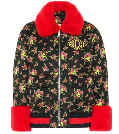 Shop Gucci Bomber Jacket With Faux Fur Trim In Black