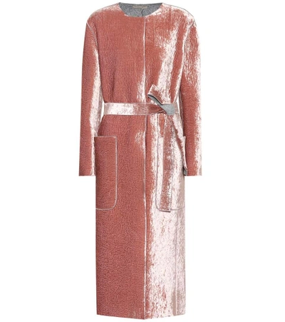Shop Bottega Veneta Belted Velvet Coat In Pink