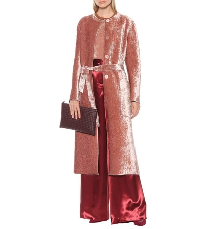 Shop Bottega Veneta Belted Velvet Coat In Pink