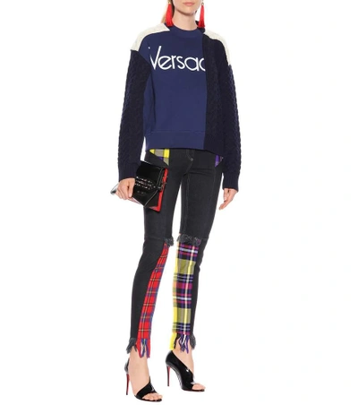 Shop Versace Plaid Patchwork Skinny Jeans In Black