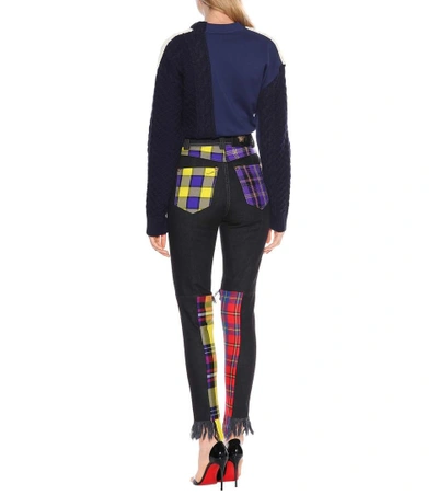 Shop Versace Plaid Patchwork Skinny Jeans In Black