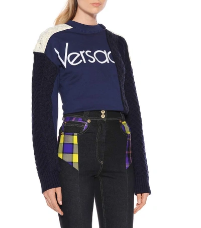 Shop Versace Plaid Patchwork Skinny Jeans In Black