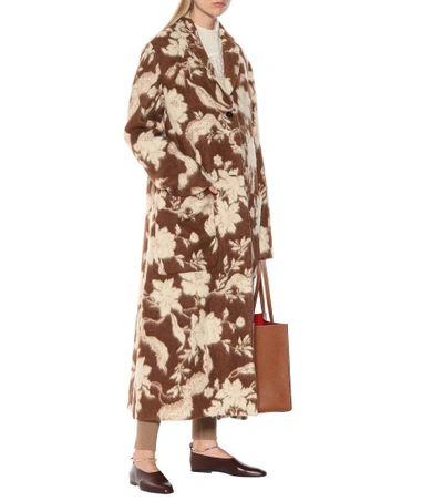 Shop Jil Sander Floral Wool And Alpaca Coat In Brown