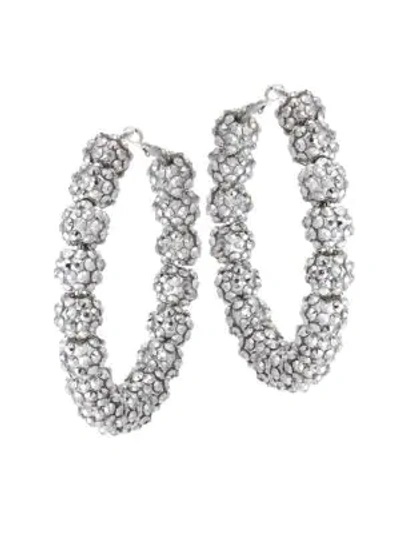 Shop Kenneth Jay Lane Bead Hoop Earrings In Silver