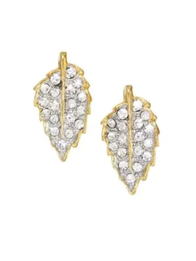 Shop Kenneth Jay Lane Crystal Leaf Earrings In Gold