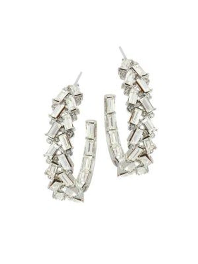 Shop Kenneth Jay Lane Crystal Hoop Earrings In Silver