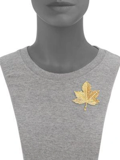 Shop Kenneth Jay Lane Women's Pavé Crystal Maple Leaf Pin In Gold