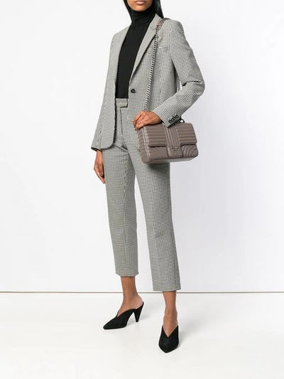 Shop Prada Embossed Square Shoulder Bag  In Grey
