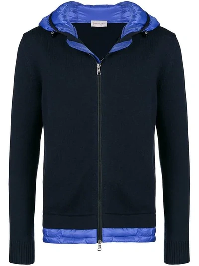 Shop Moncler Padded Panel Zip Front Hoodie In Blue