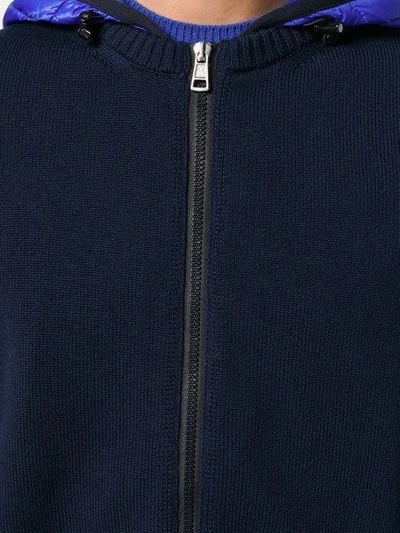 Shop Moncler Padded Panel Zip Front Hoodie In Blue