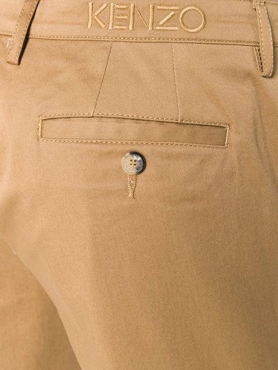 Shop Kenzo Embroidered Logo Chinos In Neutrals