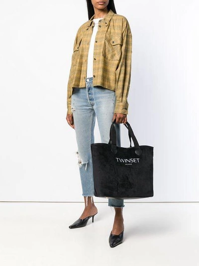 Shop Twinset Twin-set Logo Tote Bag - Black