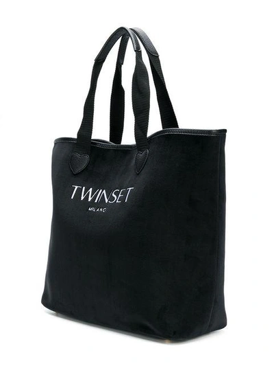 Shop Twinset Twin-set Logo Tote Bag - Black