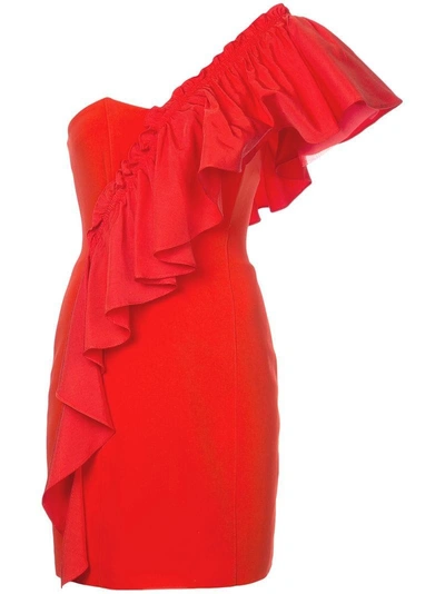 Shop Cinq À Sept Frilled Fitted Dress In Red