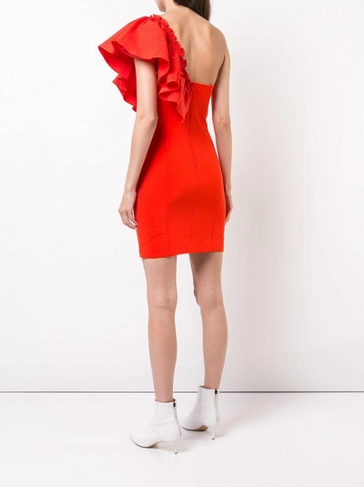 Shop Cinq À Sept Frilled Fitted Dress In Red