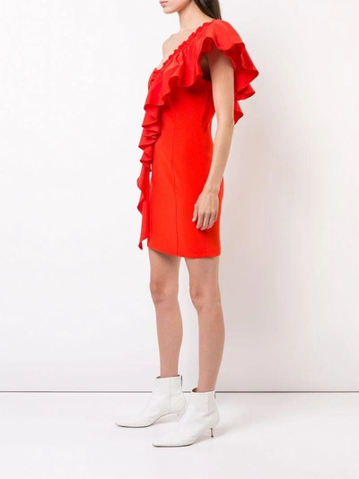 Shop Cinq À Sept Frilled Fitted Dress In Red
