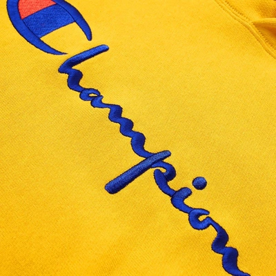 Shop Champion Reverse Weave Script Logo Hoody In Yellow