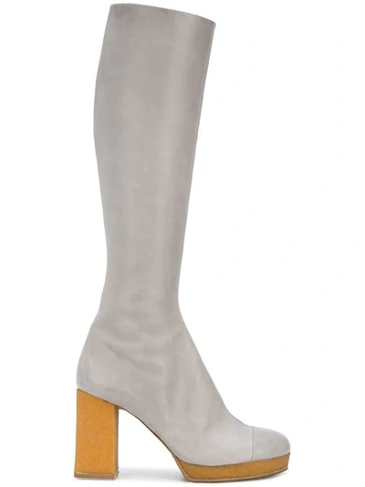Shop Chalayan Platform Knee High Boots In Grey