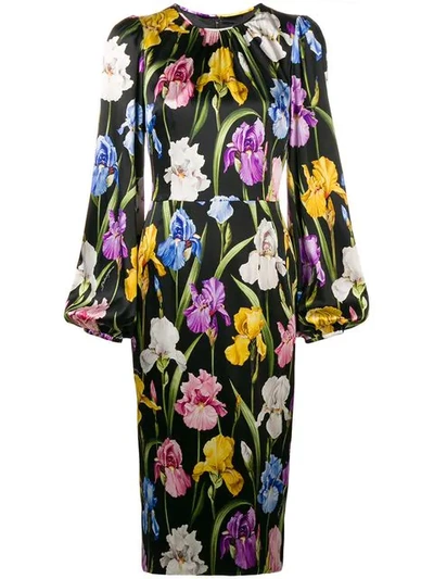 Shop Dolce & Gabbana Floral Fitted Dress In Black
