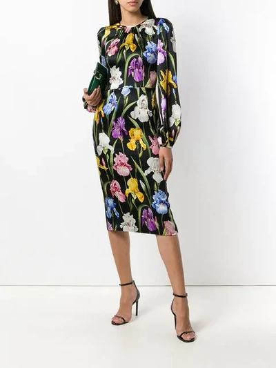 Shop Dolce & Gabbana Floral Fitted Dress In Black