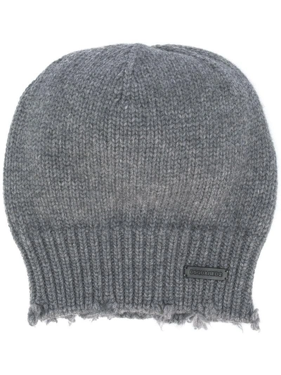 Shop Dsquared2 Distressed Knit Beanie - Grey