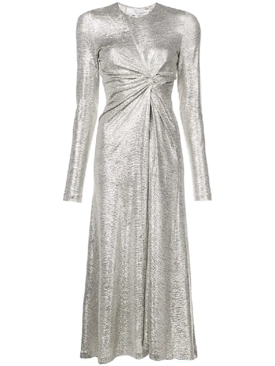 metallic flared long dress