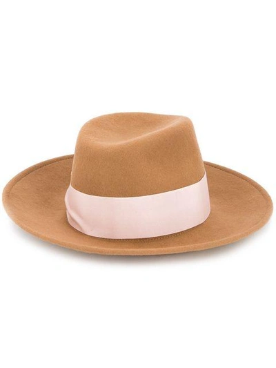 Shop Federica Moretti Bow Detail Hat - Brown