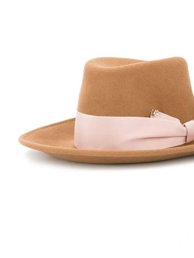 Shop Federica Moretti Bow Detail Hat - Brown