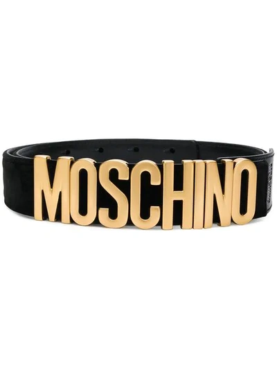 Shop Moschino Adjustable Logo Belt - Black