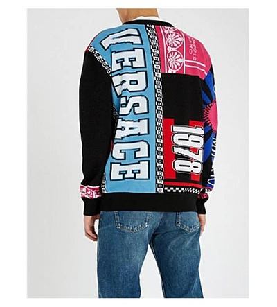 Shop Versace Patchwork Intarsia-knit Wool Jumper In Red Multi