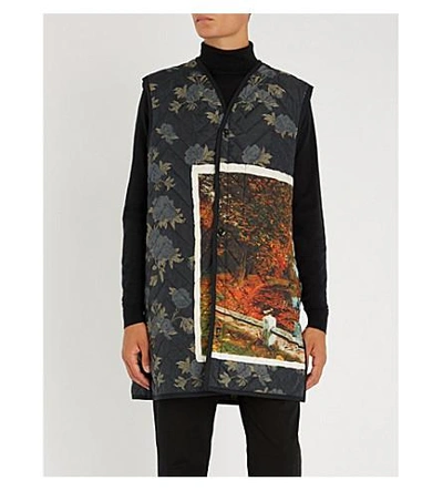 Shop Oamc Postcard-print Quilted Shell Gilet In Lake Postcard Black