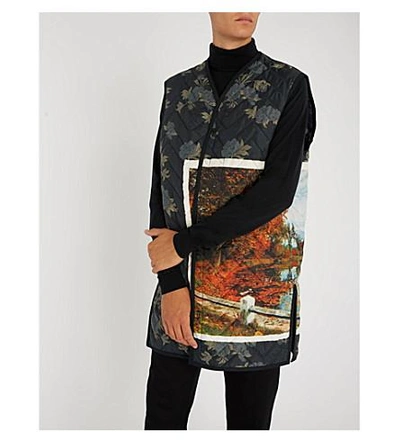 Shop Oamc Postcard-print Quilted Shell Gilet In Lake Postcard Black