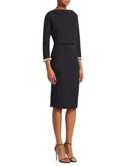 Shop Badgley Mischka Crepe Faux-pearl Embellished Sheath Dress In Black