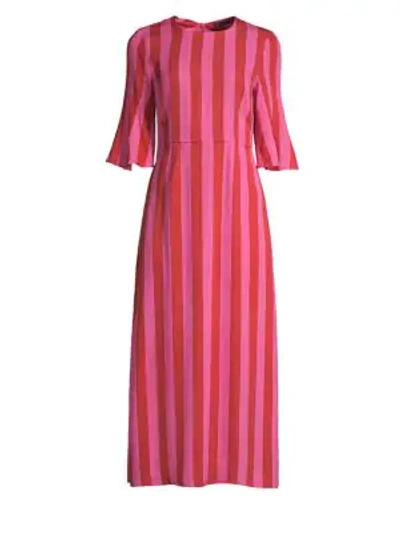 Shop Stine Goya Kirsten Stripe Midi Dress In Stripes Raspberry