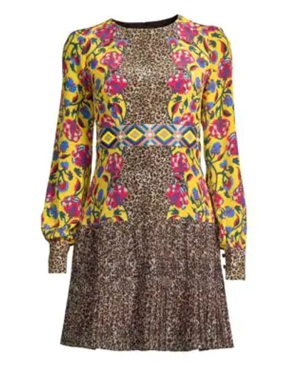 Shop Saloni Vera Printed Silk Mini Dress In Tapestry Leopard